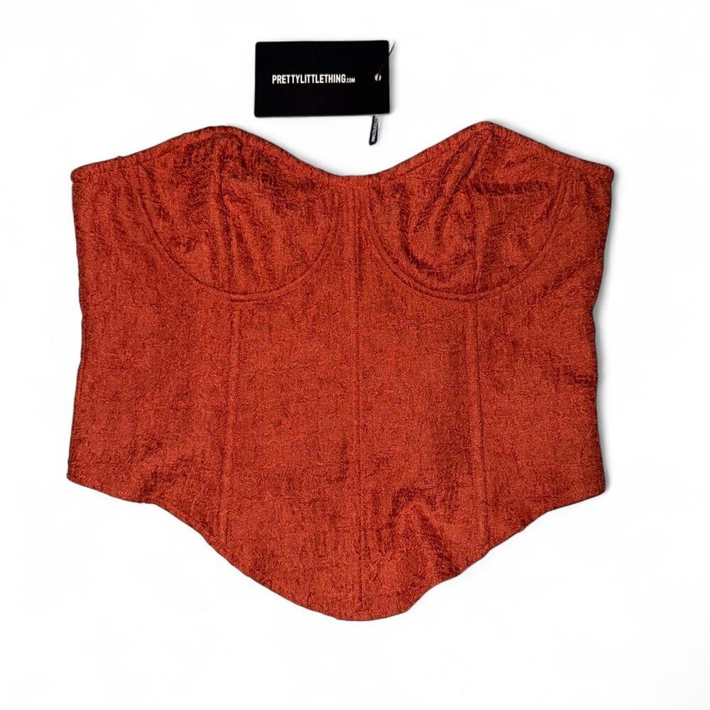 PrettyLittleThing Textured Corset Top Rust Size 8 NWT